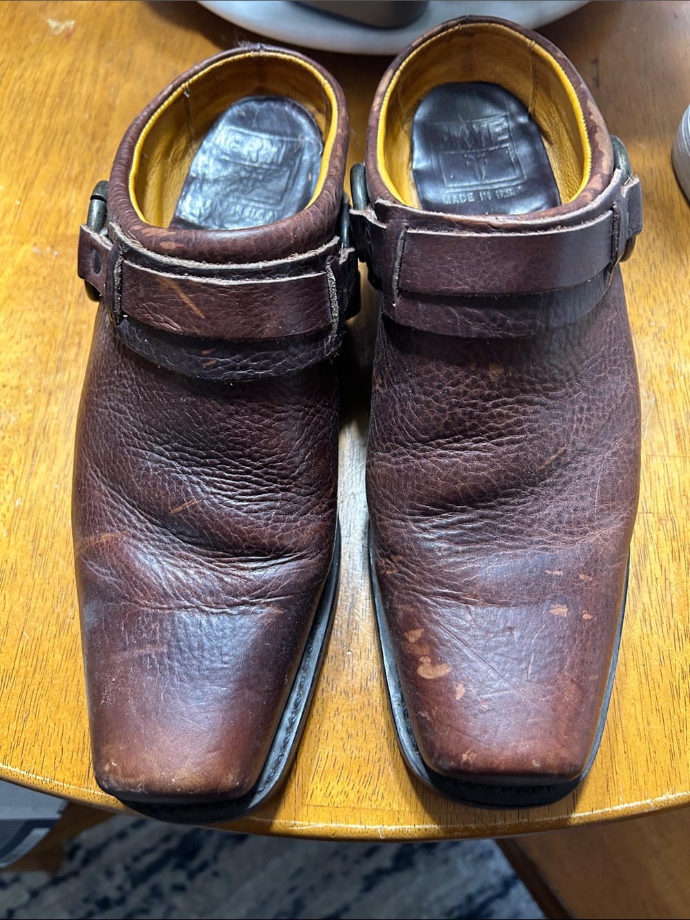 FRYE AND CO. Dark Brown Leather Buckle Mule